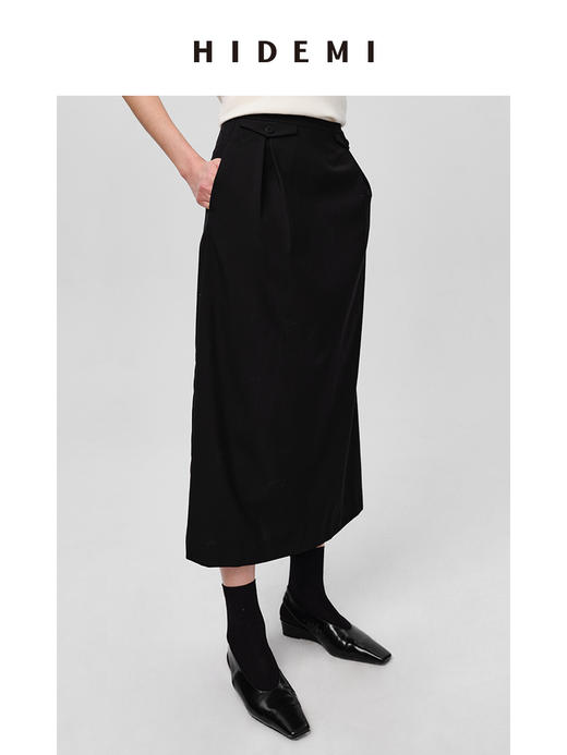 HIDEMI 极简双袋褶皱精纺薄羊毛西装半身裙 商品图5