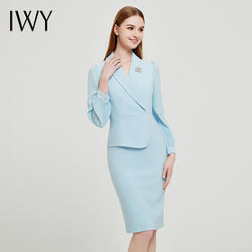 IWY/蓝色职业连衣裙高端气质名媛女神范高级感ol通勤美容院工作服春秋Q13105蓝色