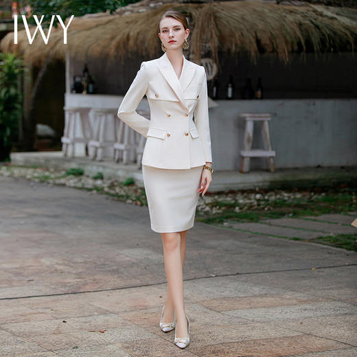 IWY/春季西装套装女2023新款两件套时尚气质职业高级感休闲白色西服CS1616 商品图2