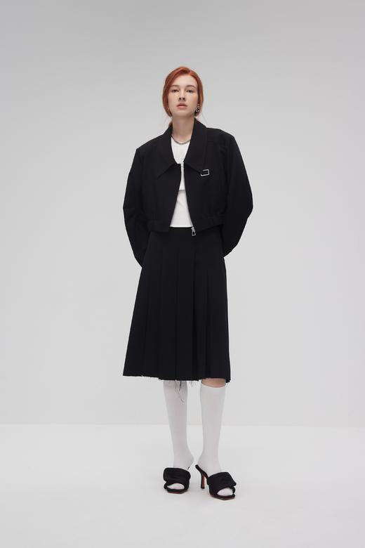 百褶半身毛边中长裙 商品图0