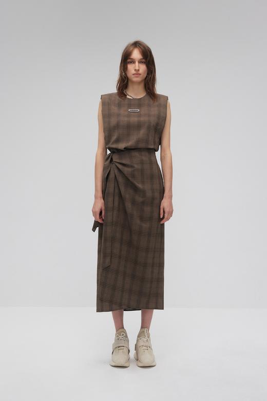 垫肩系带连衣长裙 商品图0