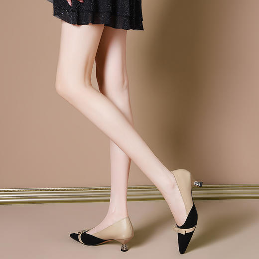 时尚个性，里外头层真皮头层牛皮+羊皮拼接撞色高跟鞋CGDS-A6013 商品图4