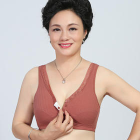 中老年文胸大码内衣无钢圈背心式棉前开扣妈妈薄款胸罩