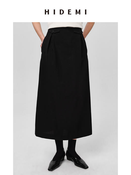 HIDEMI 极简双袋褶皱精纺薄羊毛西装半身裙 商品图3