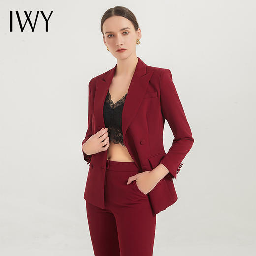 IWY/高端职业西装套装女红色修身显瘦喇叭裤正装女职场套装西服C11358+P31358 商品图4