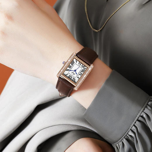 GD-51115皮带时尚镶钻长方形表盘简约休闲百搭复古风皮带防水石英腕表 商品图2