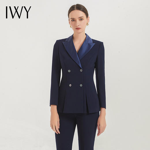 IWY/春季新款藏青色职业西装套装高端商务正装修身显瘦经理工装C12306+P12306 商品图0