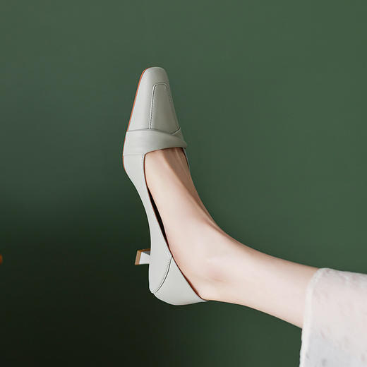 法式复古文艺方头小皮鞋，蓝色中跟清醒高跟鞋WC-M9925 商品图3