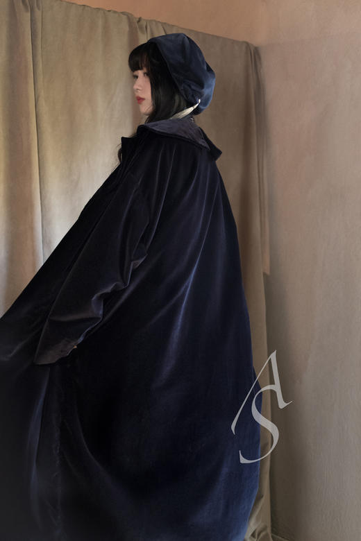 Daniela Gregis  金茶色/薄粉色/深蓝色翻领丝绒长外套 商品图10