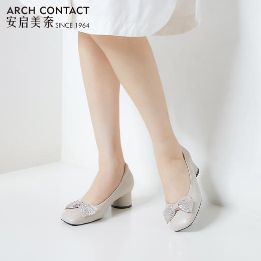 安启美奈方头蝴蝶结单鞋|4.5cm跟高，全羊皮制，舒适透气 商品图2