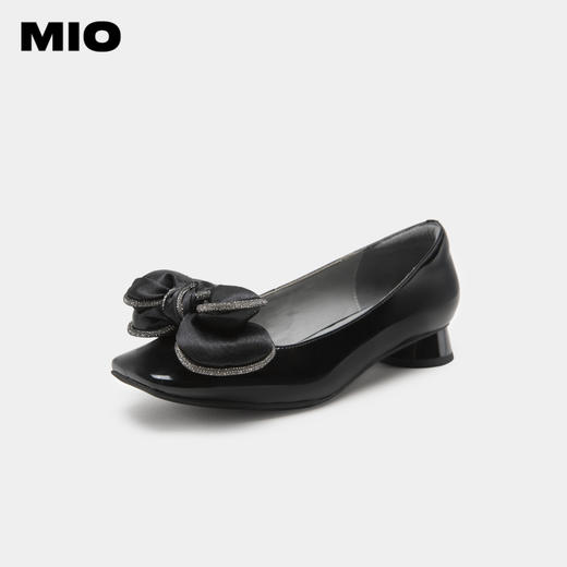 MIO米奥方头粗跟日系浅口单鞋烫钻蝴蝶结复古时装单鞋女纯色瓢鞋M231413939 商品图0