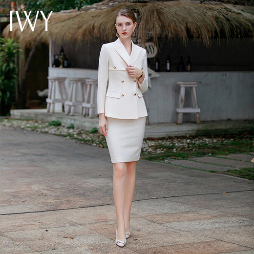 IWY/春季西装套装女2023新款两件套时尚气质职业高级感休闲白色西服CS1616 商品图1