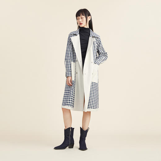 谜底风衣女2022秋款时尚个性中长款拼色两面穿风衣长袖223ME1029 商品图1