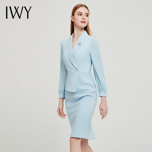 IWY/蓝色职业连衣裙高端气质名媛女神范高级感ol通勤美容院工作服春秋Q13105蓝色 商品图1