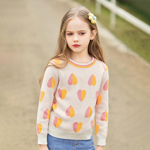 mettekids女童毛衣儿童秋冬洋气童装打底衫中大童撞色爱心针织衫 商品图3
