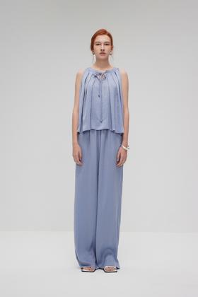 木耳边腰头直筒裤