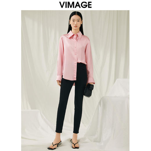 VIMAGE纬漫纪春季新款宽松舒适100%醋纤衬衫女长袖衬衣V1909505 商品图1