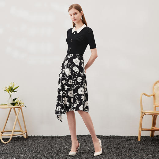 EITIE爱特爱春季新品时尚拼接领显瘦气质女针织衫6901610 商品图3