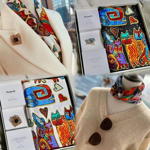 积分兑换【甄珠贝】招财猫丝巾和施华洛世奇水晶丝巾扣礼盒套装 商品图0