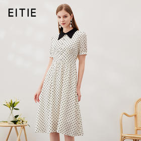 EITIE爱特爱春季新款气质优雅洋气波点复古收腰显瘦立领连衣裙6907635