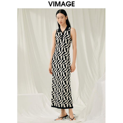 VIMAGE纬漫纪夏季新款收腰显瘦显高针织长款无袖连衣裙V1901523 商品图0