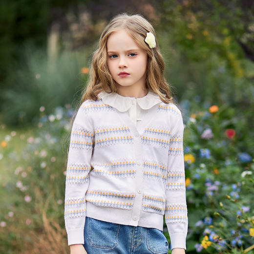 mettekids女童毛衣儿童秋冬新款条纹打底衫中大童洋气V领针织开衫 商品图4