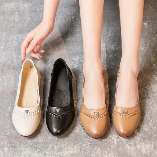 MLD-7376 2023春新款真皮软底工作鞋牛筋底套脚休闲舒适浅口妈妈单鞋女 商品图0