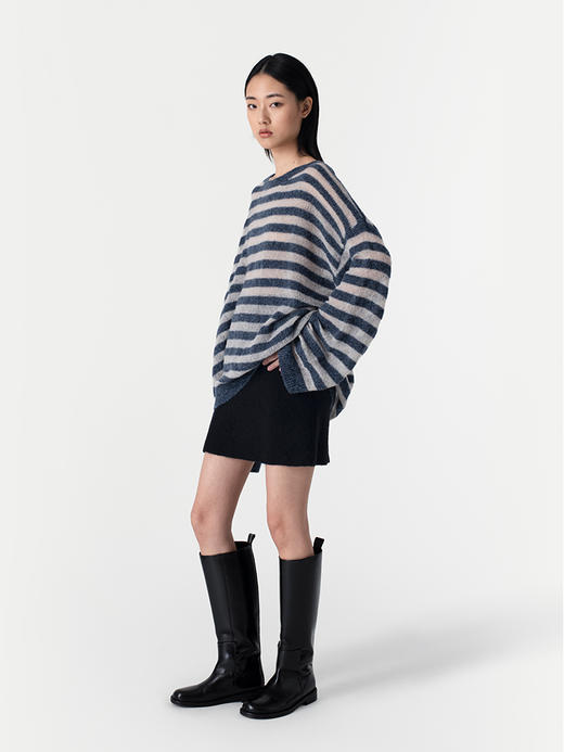 322工房新意短毛绒羊毛圈圈纱条纹针织2023春夏宽松休闲毛衣B012 商品图2