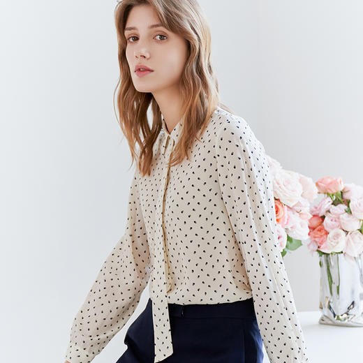 【100%桑蚕丝衬衫】23年春夏新品女士衬衫飘带款轻薄真丝上衣 商品图0