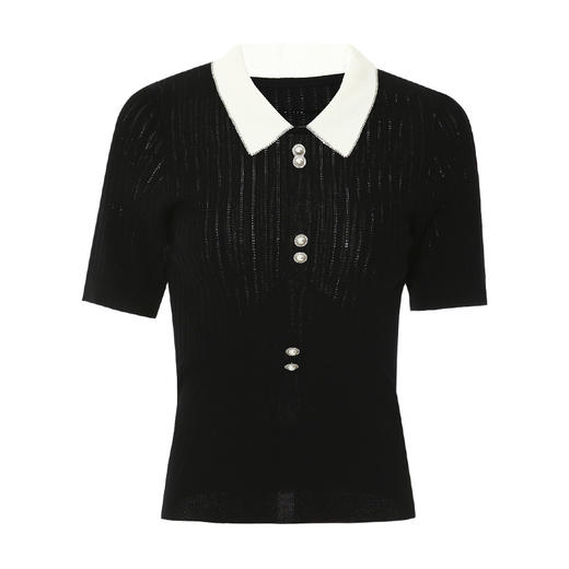 EITIE爱特爱春季新品时尚拼接领显瘦气质女针织衫6901610 商品图5