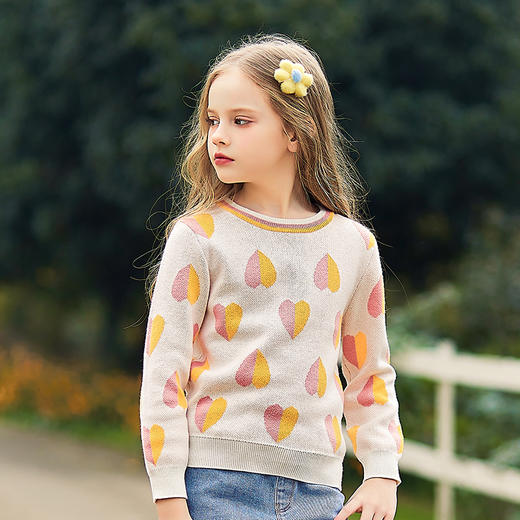 mettekids女童毛衣儿童秋冬洋气童装打底衫中大童撞色爱心针织衫 商品图2