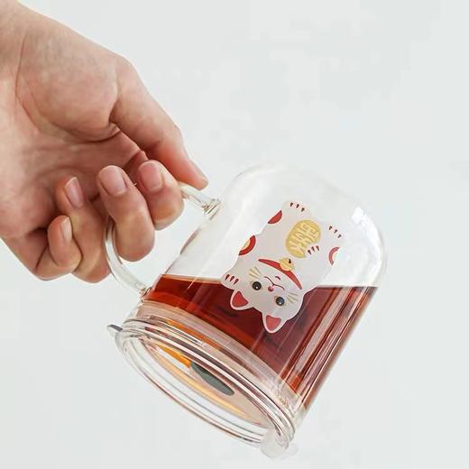 要招财*运的吸管直饮两用玻璃杯子 耐热300ml 2只招财猫AB面 商品图2