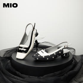 MIO米奥英伦风方头低跟浅口时装凉鞋复古时髦后空凉鞋女半凉鞋M232213928