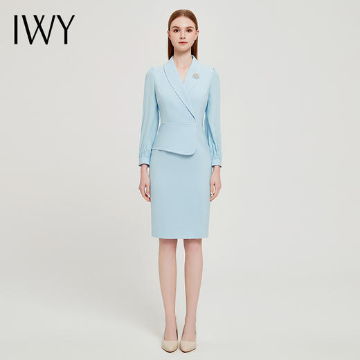 IWY/蓝色职业连衣裙高端气质名媛女神范高级感ol通勤美容院工作服春秋Q13105蓝色 商品图4