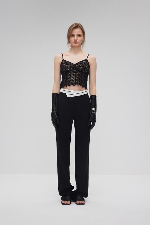 斜门襟外露贴边阔腿裤 商品图0