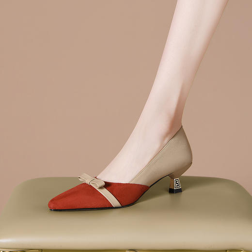 时尚个性，里外头层真皮头层牛皮+羊皮拼接撞色高跟鞋CGDS-A6013 商品图6