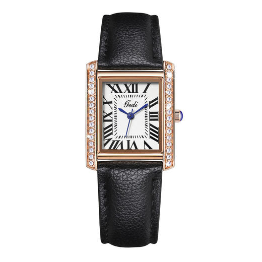 GD-51115皮带时尚镶钻长方形表盘简约休闲百搭复古风皮带防水石英腕表 商品图8