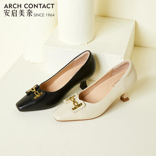 ARCHCONTACT安启美奈方头金属扣细跟单鞋52773 商品图3