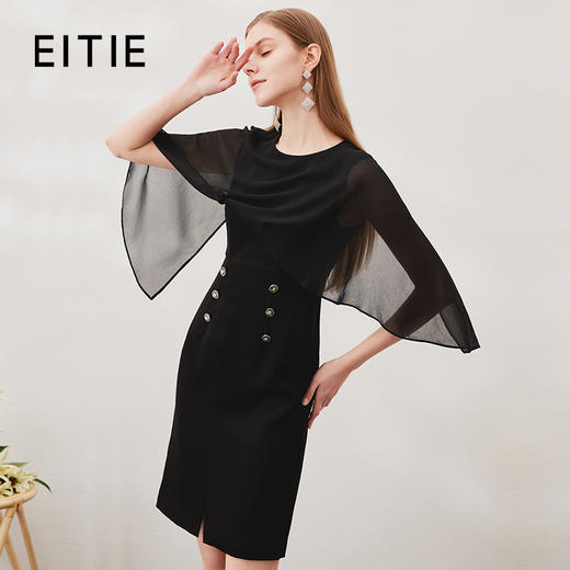 EITIE爱特爱春季新款优雅精致气质圆领蕾丝拼接连衣裙6907602 商品图0