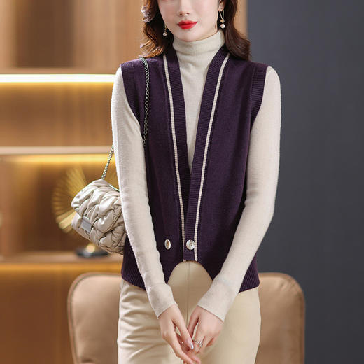 V领针织马甲背心，洋气配衬衣无袖毛衣开衫外套CC-101-12383 商品图5