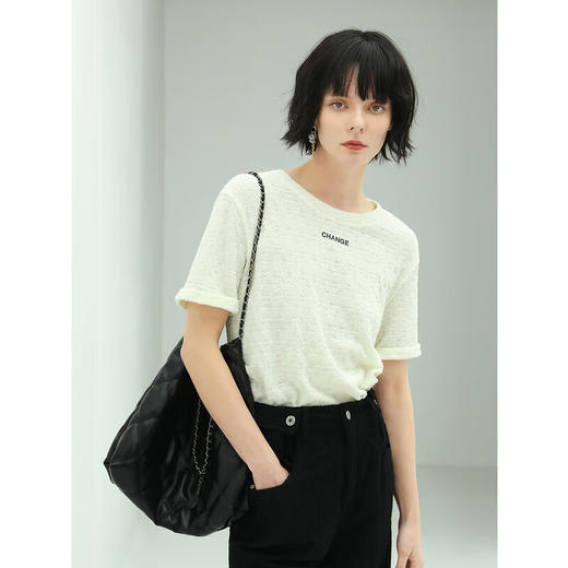 COCOBELLA质感肌理时尚针织字母短袖T恤女舒适半袖上衣TS623 商品图3