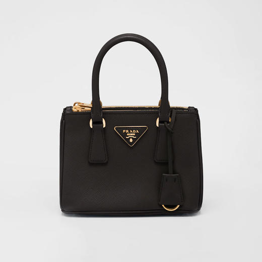 PRADA 普拉达 女士 Saffiano 十字纹皮革三角形金属刻字徽标微型提挎包 黑色 1BA906 NZV F0002 OOM 商品图0