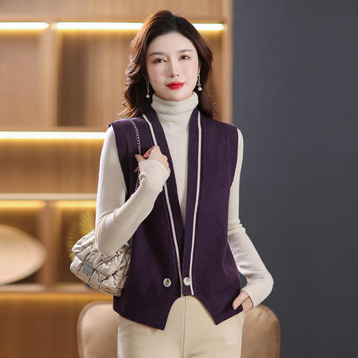 V领针织马甲背心，洋气配衬衣无袖毛衣开衫外套CC-101-12383 商品图0