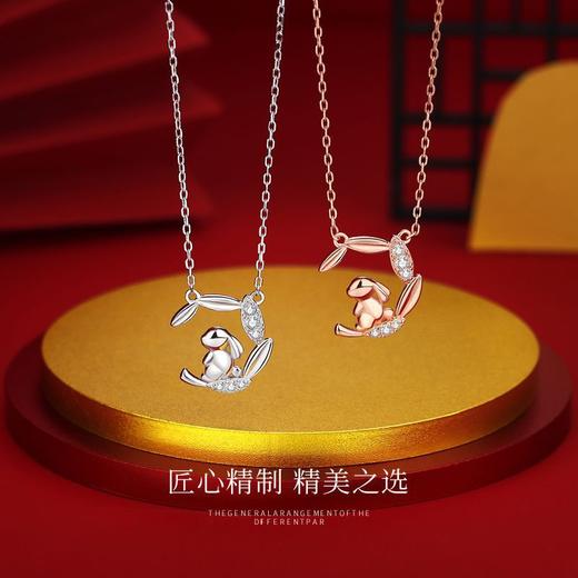 「S925银玉兔项链！礼盒装」原创玉兔与桂枝S925银项链 女小众设计吊坠锁骨链生日礼物时尚饰品 商品图2