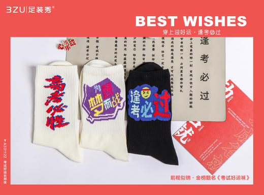 23春夏新品精梳棉200针编织考试好运手工缝头长邦袜男女均可穿 商品图1