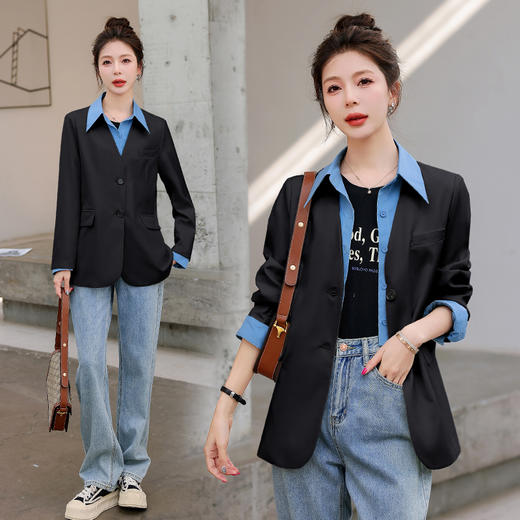 设计感拼接衬衫，假两件撞色西装外套HR-XMYR2301 商品图1