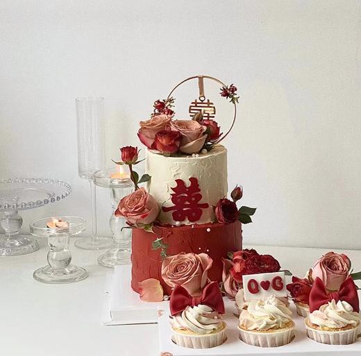 囍字鲜花 双层 蛋糕 商品图1