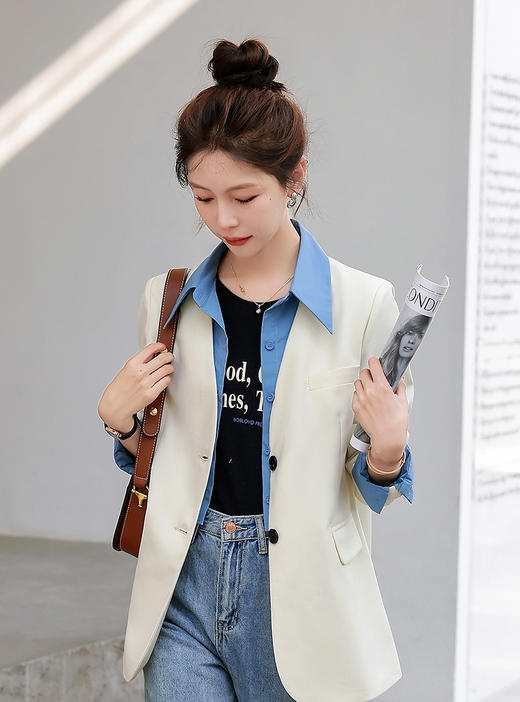 设计感拼接衬衫，假两件撞色西装外套HR-XMYR2301 商品图6