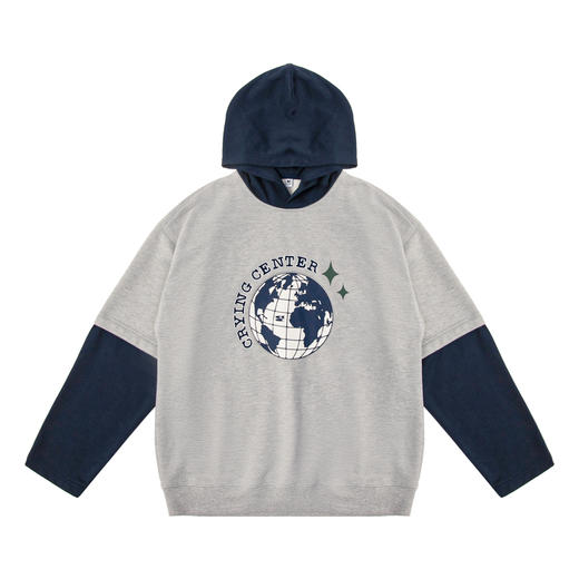 CryingCenter Street宽松假两件地球卫衣 花灰藏青拼接 哭喊中心 商品图4