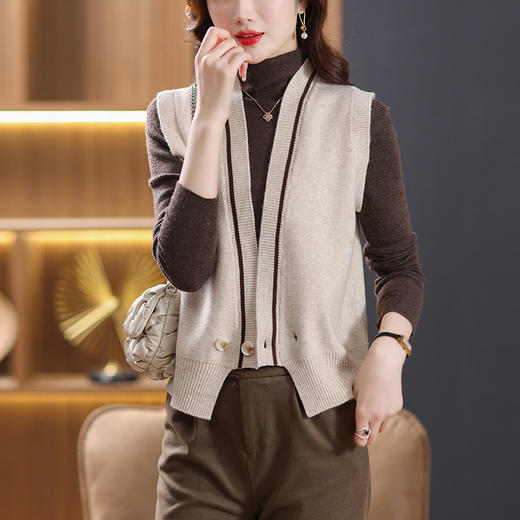 V领针织马甲背心，洋气配衬衣无袖毛衣开衫外套CC-101-12383 商品图6